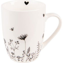 Clayre & Eef Mok  300 ml Beige Zwart Porselein Bloemen Theemok