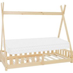 Kinderbed Tipi 80x160 cm van grenenhout incl. matras H-10cm uitvalbescherming en lattenbodem ML design