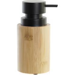 Zeeppompje/dispenser bamboe/rvs in kleur hout/zwart 8 x 16 cm - Zeeppompjes