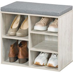 Kesper Schoenenrek/schoenenkast met zitvlak - whitewash - 5 paar - hout - L51 x B30 x H48 cm - Schoenenrekken