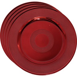 Set van 4x stuks kerstdiner onderborden rond rood glimmend 33 cm - Onderborden