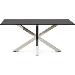 Kave Home - Argo tafel in matzwart glas en met roestvrijstalen poten 160 x 90 cm