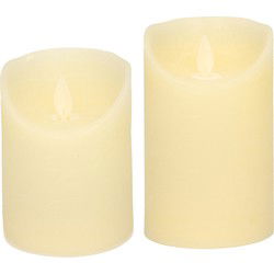 LED kaarsen/stompkaarsen - set 2x - ivoor wit - H10 en H12,5 cm - bewegende vlam - LED kaarsen