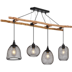 4-lichts hanglamp met houten trapframe | LED | Hanglamp | Mat zwart | Woonkamer | Eetkamer