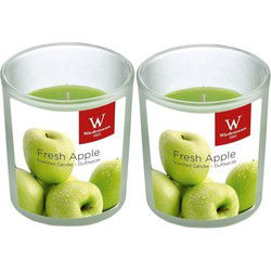 Trend Candles Geurkaars - 2x - in glas - Appel aroma - 8 uren - geurkaarsen