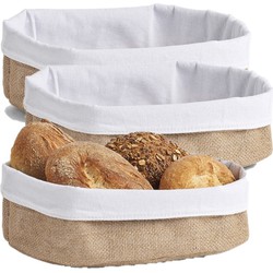 Zeller Broodmandje - 3x - jute - 26 x 18 cm - brood serveer mandjes - broodmand