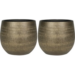 2x stuks plantenpotten/bloempotten in een strakke Modern design look metal goud Dia 22 cm en Hoogte - Plantenpotten