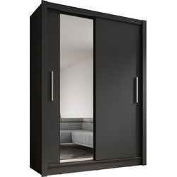 Meubella - Kledingkast Bazarre - Grijs - 155 cm - Met spiegel