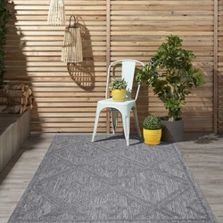 Caprenia Buitenkleed Geruit Donkergrijs vloerkleed - Indoor & Outdoor - 160 X 160 Rond CM