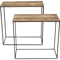 Clayre & Eef Sidetables Set van 2  65 cm en 56 cm Bruin Hout Ijzer Rechthoek Wandtafel