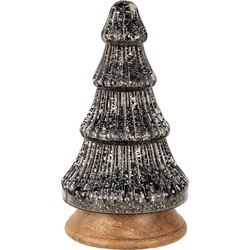 Clayre & Eef Kerstdecoratie Kerstboom Ø 13x24 cm Zilverkleurig Zwart Glas Hout