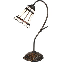 LumiLamp Tiffany Tafellamp  48 cm Bruin Wit Glas Tiffany Bureaulamp