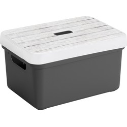 Sunware Opbergbox/mand - antraciet - 13 liter - met deksel hout kleur - Opbergbox