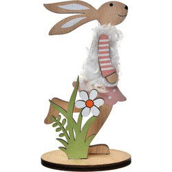 Clayre & Eef Decoratie Beeld Konijn Bruin Rood Hout