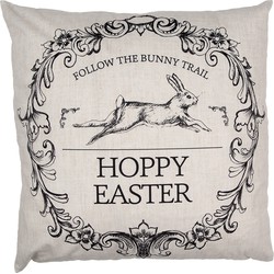 Clayre & Eef Kussenhoes  45x45 cm Beige Zwart Polyester Konijn HOPPY EASTER Sierkussenhoes