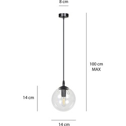 Billund zwart met transparante bol 14 cm hanglamp voor lamp E14