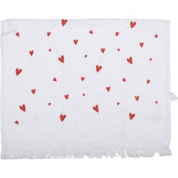 Clayre & Eef Gastendoekje 40x66 cm Wit Rood Katoen Hartjes