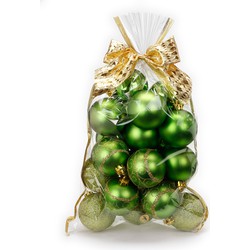 20x stuks kunststof kerstballen groen mix 6 cm in giftbag - Kerstbal
