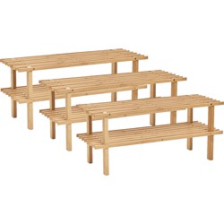 Set van 3x stuks bamboe houten schoenenrek/schoenenstandaard 2-laags 70 x 26 x 30 cm - Schoenenrekken