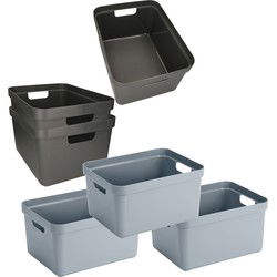 Set van 6x stuks donkergrijs/blauwgrijze opbergboxen/opbergmanden van 45 x 35 x 24 cm - Opbergbox