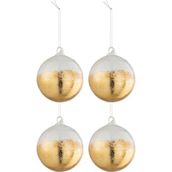 J-line - Doos Van 4 Kerstballen Blinkend Goud Glas Transparant Medium - 10x10x11.5cm