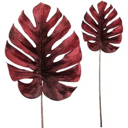 PTMD Leaves Plant Monstera Kunstblad - 29x24x76 cm - Velvet - Bordeaux