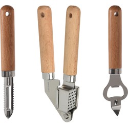 Excellent Houseware 3-delige keukengerei set - Opener/knoflookpers/schilmes - Knoflookpersen