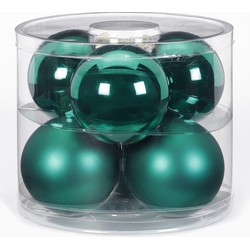 12x Donkergroene glazen kerstballen 10 cm glans en mat - Kerstbal