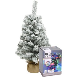 Mini kerstboom - 60 cm - met sneeuw en kerstverlichting gekleurd - Kunstkerstboom