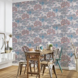 Livingwalls behang bloemmotief meerkleurig, wit, grijs, blauw en roze - 53 cm x 10,05 m - AS-391732