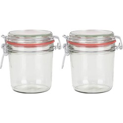 2x Glazen confituren pot/weckpot 400 ml met beugelsluiting en rubberen ring - Weckpotten