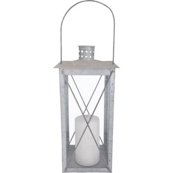 Zilveren tuin lantaarn/windlicht van zink 17,2 x 17,2 x 36,5 cm - Lantaarns