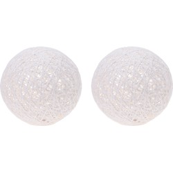 Set van 2x stuks verlichte decoratie bollen wit glitter 20 cm met 20 warm witte lampjes - kerstverlichting figuur
