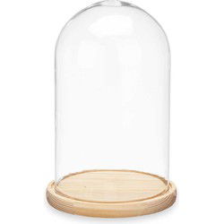 Giftdecor Decoratie stolp - glas - houten beige plateau - D15 x H25 cm - Decoratieve stolpen
