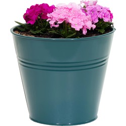 Mega Collections plantenpot/bloempot Bob - zink - zeegroen - D11 X H10 cm - IJzeren emmer / teil