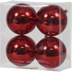 Othmar decorations Kerstballen - 4x - rood - kunststof - 12 cm - Kerstbal