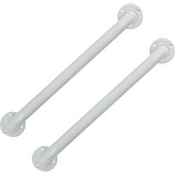 MSV Badkamer/douche wand/muur handgreep - 2x - rvs metaal - wit - 60 cm - Badkameraccessoireset