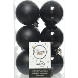 Decoris kerstballen - 12x st - zwart - D6 cm - kunststof - Kerstbal