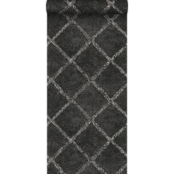 ESTAhome behang oosters berber tapijt zwart met witte print