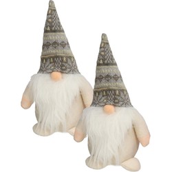2x stuks pluche gnome/dwerg/kabouter decoratie poppen/knuffels kleding creme en muts 26 x 11 cm - Knuffelpop