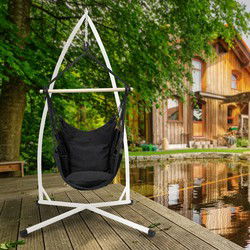 Hangstoel van katoen/hard hout, antraciet, belastbaar tot 120 kg met metalen frame 210 cm incl. twee kussens