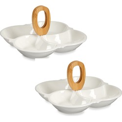 2x stuks nootjes/borrel hapjes/Snacks/Chips serveer schaal/plateau keramiek/bamboe 25 cm diameter - Serveerschalen