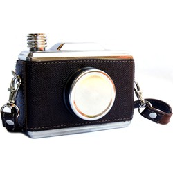 Decopatent® RVS Platvink Camera - Platvink - Stainless Steel Zakflacon - Alcohol Zakfles - Drankfles - Drankflacon in de vorm van een Fotocamera