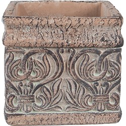 Clayre & Eef Bloempot  13x13x12 cm Bruin Groen Steen Vierkant Bloempot binnen