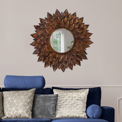 WOMO-DESIGN Decoratieve wandspiegel bruin, Ø 74 cm, gemaakt van glas met metalen frame