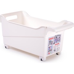 Plasticforte opberg Trolley Container - ivoor wit - op wieltjes - L38 x B18 x H18 cm - kunststof - Opberg trolley