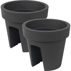 Prosperplast Balkon bloempot - 3x - antraciet grijs - D25 x H23 cm - Plantenpotten