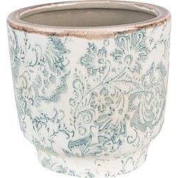 Clayre & Eef Bloempot  Ø 15x14 cm Groen Beige Keramiek Bloemen Bloempot binnen