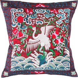 Fine Asianliving Kussenhoes Volledig Geborduurd Bordeaux Kraanvogel