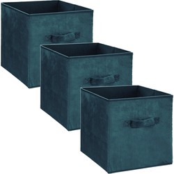 Set van 3x stuks opbergmand/kastmand 29 liter petrol groen polyester 31 x 31 x 31 cm - Opbergmanden